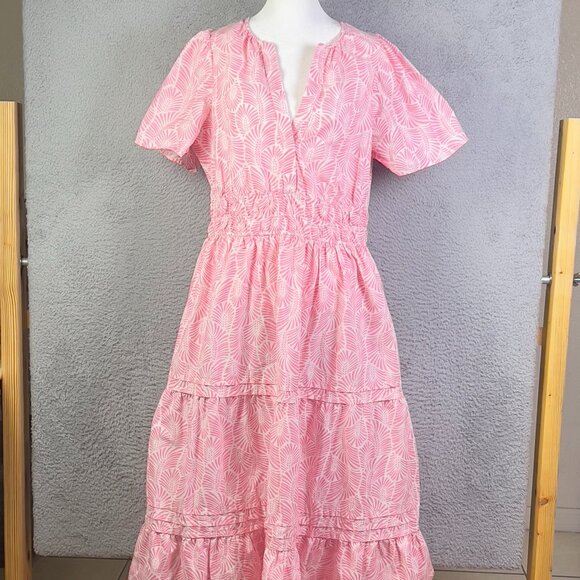 Anthropologie Somerset Tiered Maxie Dress Large Pink Floral Ruffle Cotton Boho - Picture 1 of 10